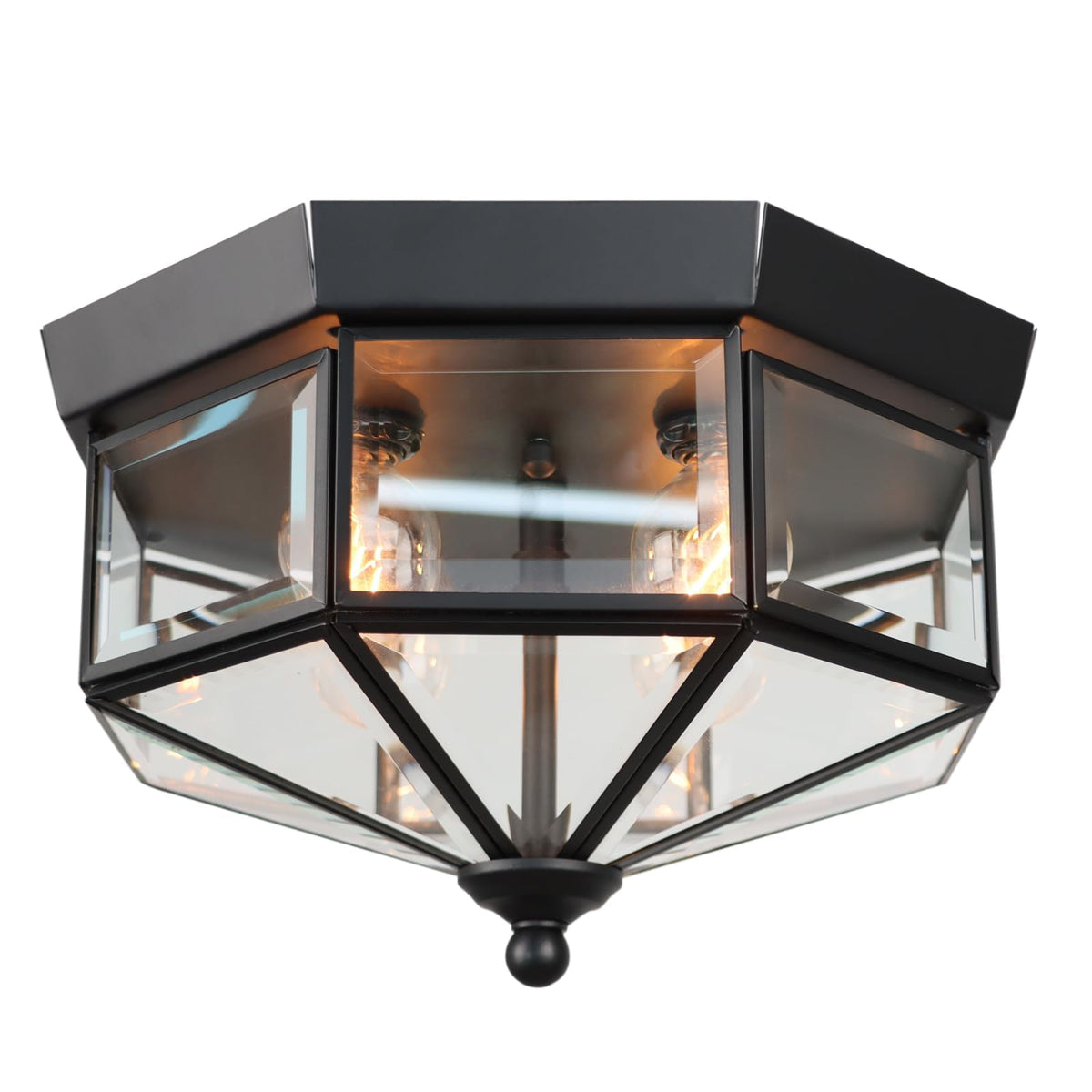 Farmhouse Style Square Flush Mount Ceiling Light, 4-Light Modern. | Ceiling Light Fixture with Clear Glass, Black Close-to-Ceiling for Kitchen Hallway Balcony Porch Stairway, E12 Base