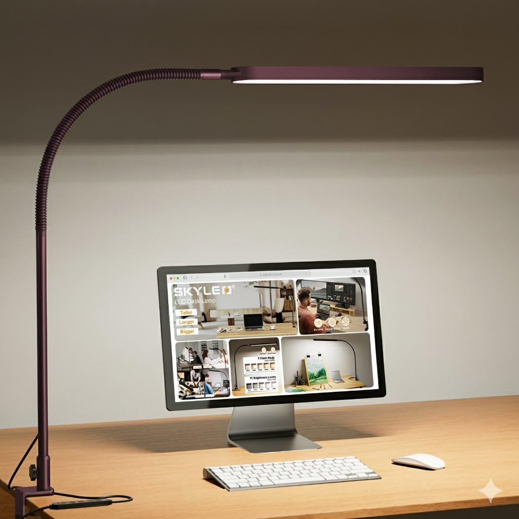 Desk Lamp for Home Office, Eye Comfortable LED Desk Light for Long Hours, Adjustable Swing Arm with Memory Function, Black