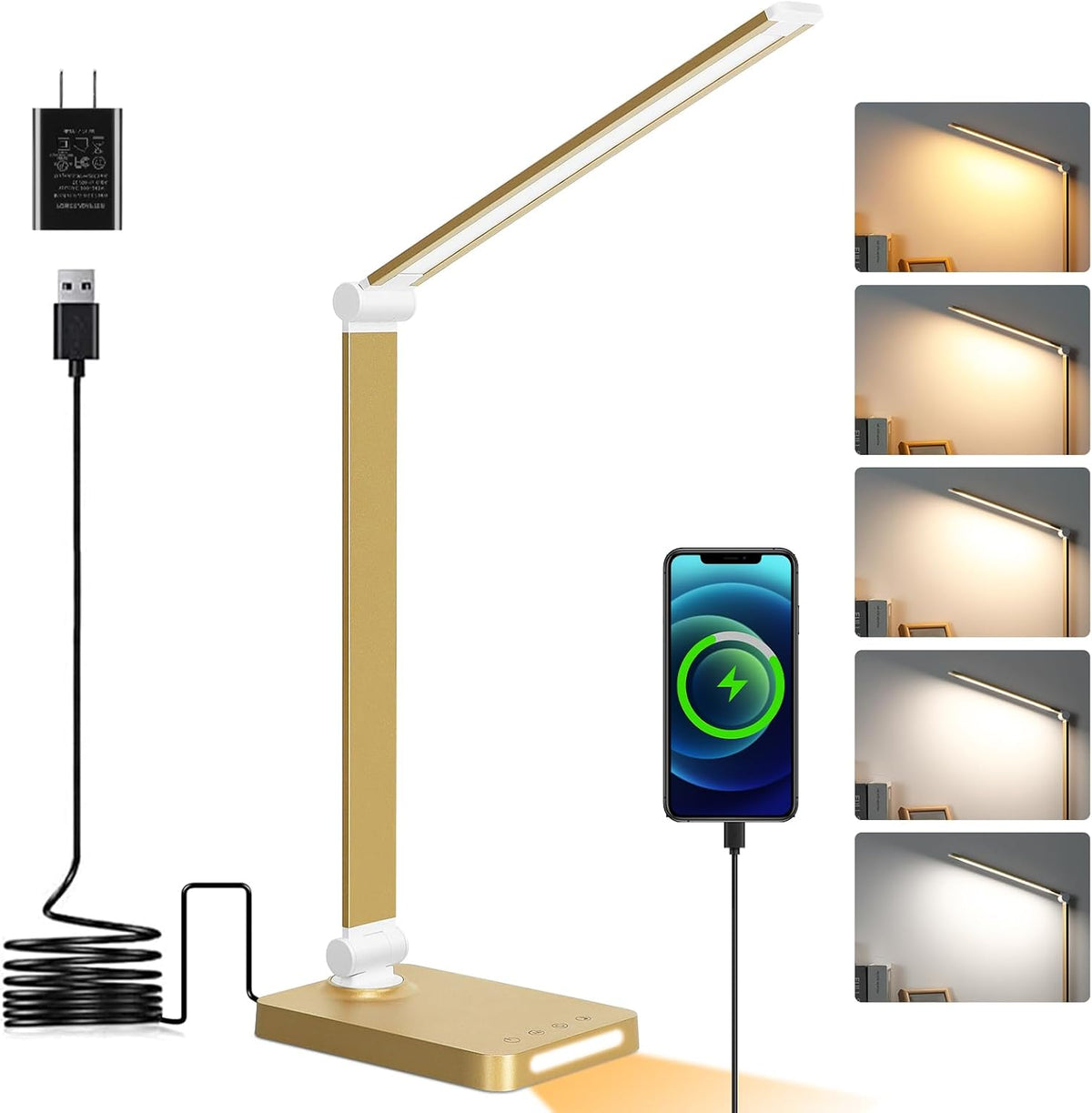 LED Desk Lamp with USB Ports,Touch Desk Lamps for Home Office with 5 Modes | 3 Brightness Desk Light with Small Night Light,Reading Lamp Table Lamp for Bedroom Bedside Study Black （with adapter）