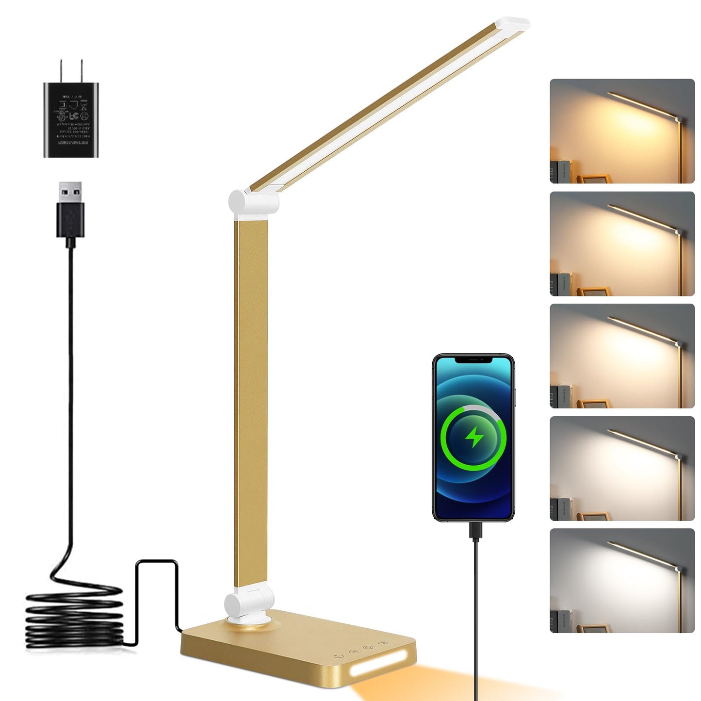 LED Desk Lamp with USB Ports,Touch Desk Lamps for Home Office with 5 Modes | 3 Brightness Desk Light with Small Night Light,Reading Lamp Table Lamp for Bedroom Bedside Study Black （with adapter）