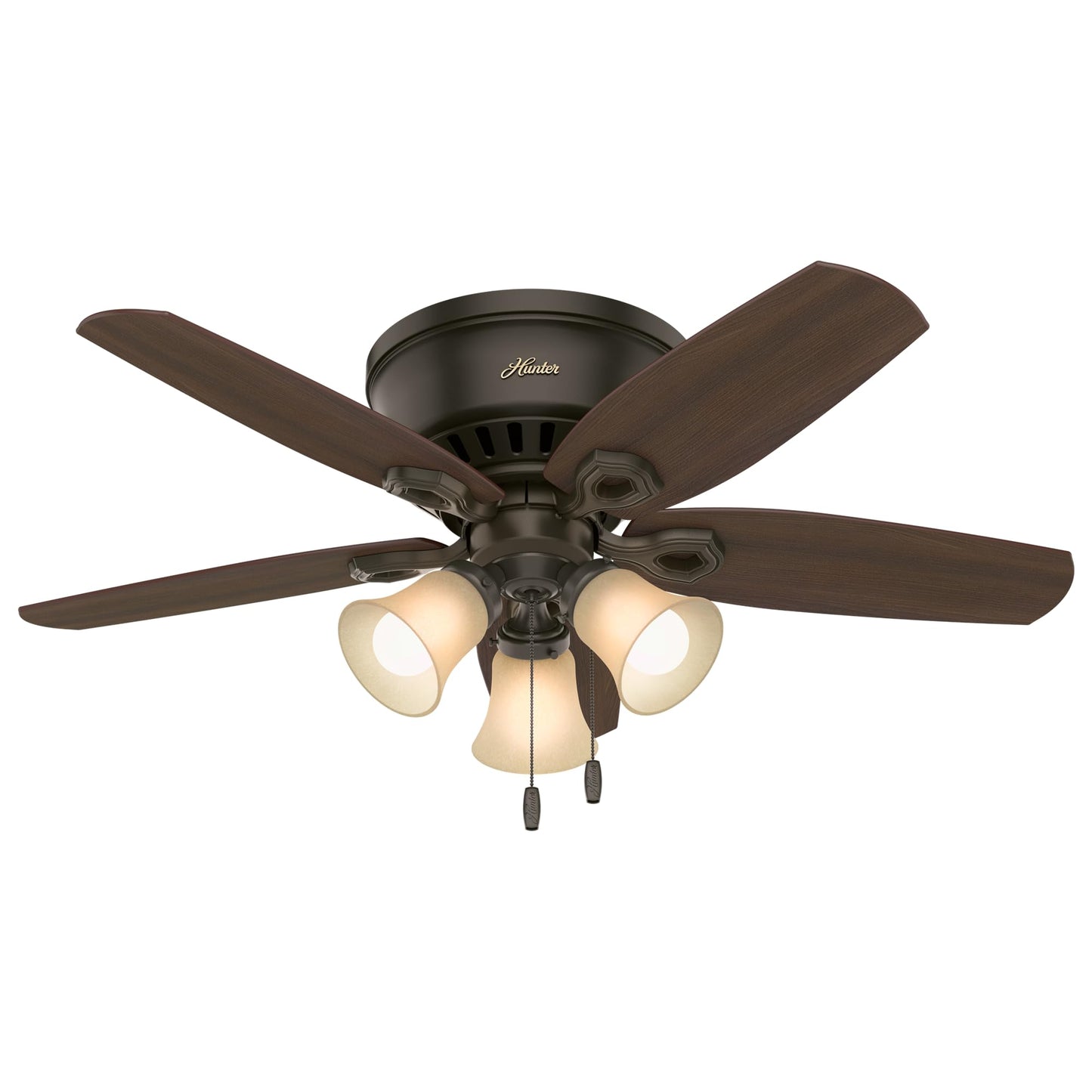 Hunter Builder, Indoor, Ceiling Fan, with LED Lights, 52 inch, New Bronze | Low Profile Flush Mount, Pull Chain, 5 Blades, For Bedroom, Living Room, Kitchen, 53327