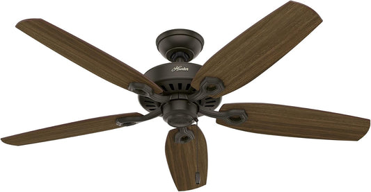 Hunter Builder Elite, Indoor, Ceiling Fan, No Light, 52 inch, New Bronze | Standard Mount, Pull Chain, 5 Blades, For Bedroom, Living Room, Kitchen, 53242