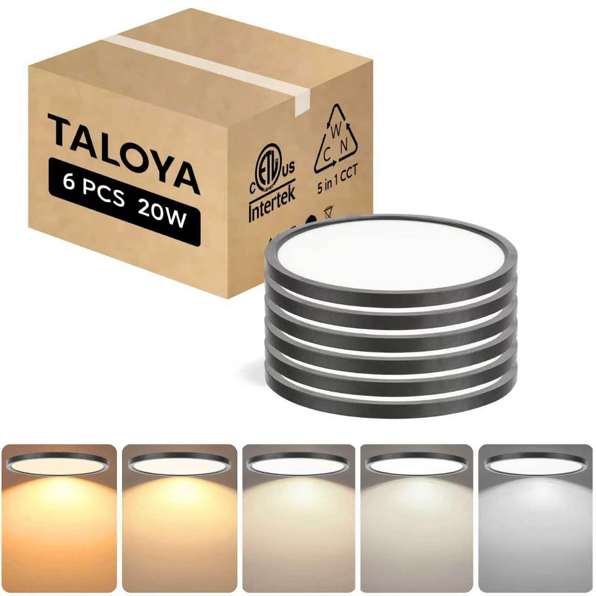 TALOYA 2 Pack 12 Inch LED Flush Mount Ceiling Light Fixture,20W 5CCT | Edge-Lit LED Ceiling Light Fixture for Bedroom,Kitchen,Laundry,Basement,Closet Room,3000K-6500K,100-240V Compatible,White
