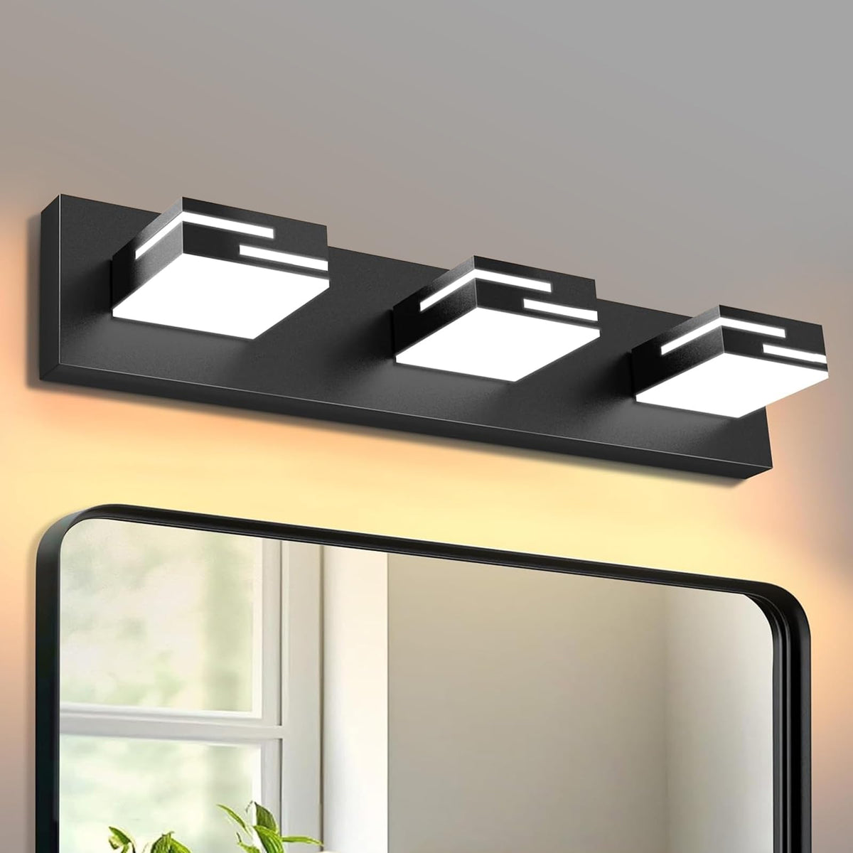 LED Modern Bathroom Vanity Light Fixtures, Dimmable Matte Black Vanity Lights for Bathroom Lighting Fixtures Over Mirror, with 360° Rotatable Acrylic Heads 4-Light 30-inch (Cool White 6000K)