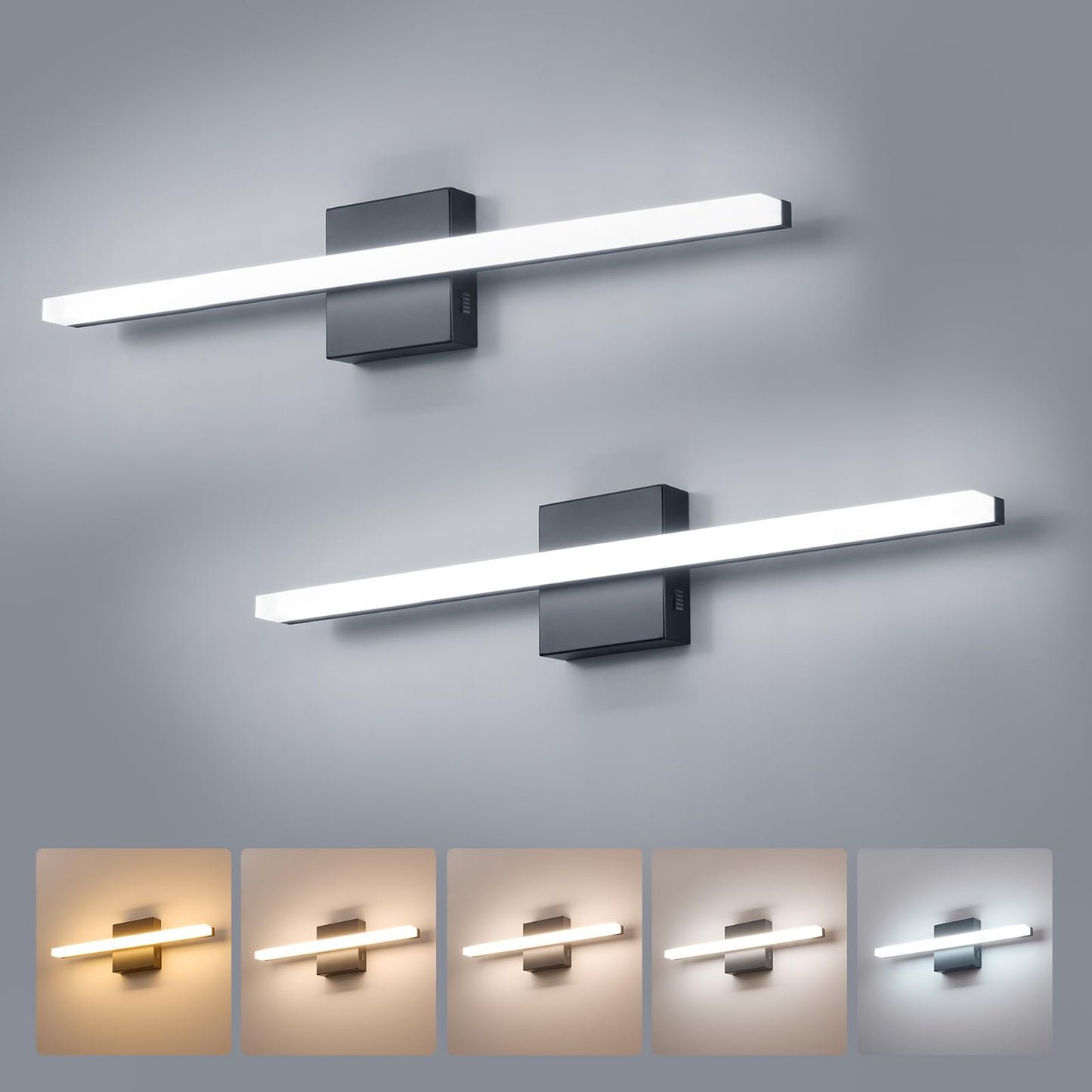 Black Bathroom Light Fixtures Over Mirror Lighting Gentle, 9W 16 Inch Modern LED Small Vanity Lamp Bar IP44 Slim Linear Bath Wall Sconces for Restroom Indoor Cool White 6000K