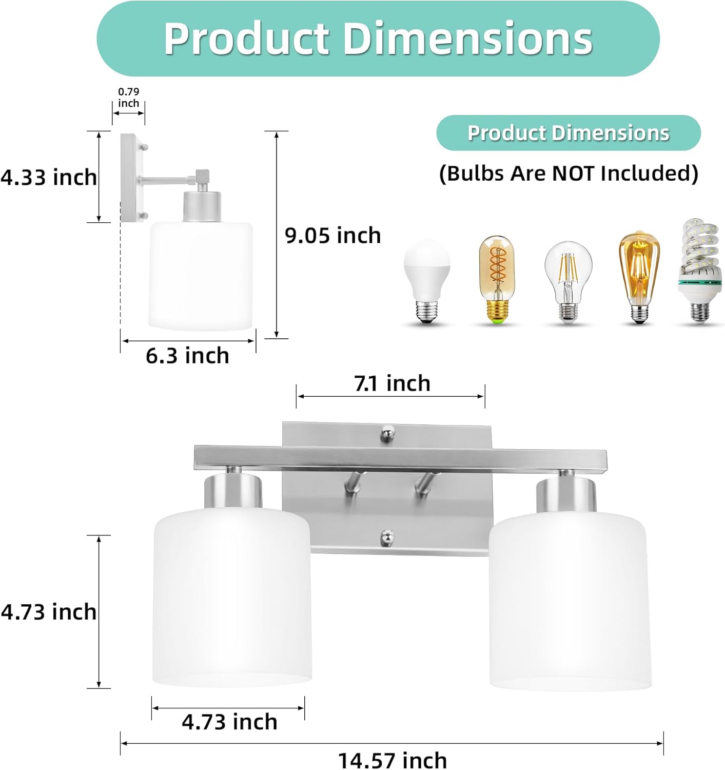 SILAMPDI 2-Light Bathroom Vanity Light Fixtures Over Mirror Brushed Nickel | Modern Milky White Frosted Glass Shades, Anti-Rust Finished, Wall Sconce for Bedroom Restroom, E26 Socket, Easy Installation