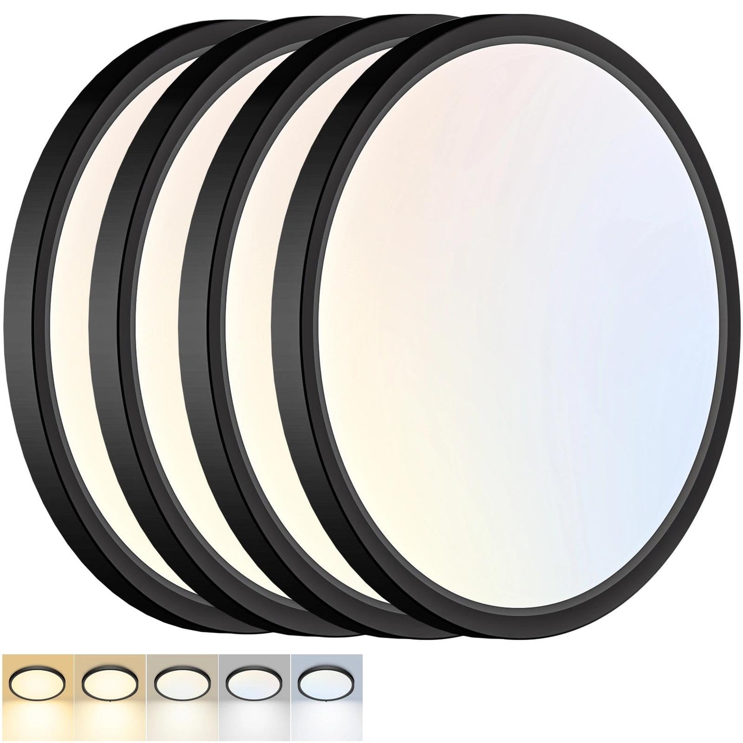 2Pack 12Inch LED Flush Mount Ceiling Light 5 Color Temperatures | 3000K/3500K/4000K/5000K/6500K 24W Black LED Ceiling Light Fixture for Bathroom Closet Kitchen Bedroom Hallway Porch Pantry
