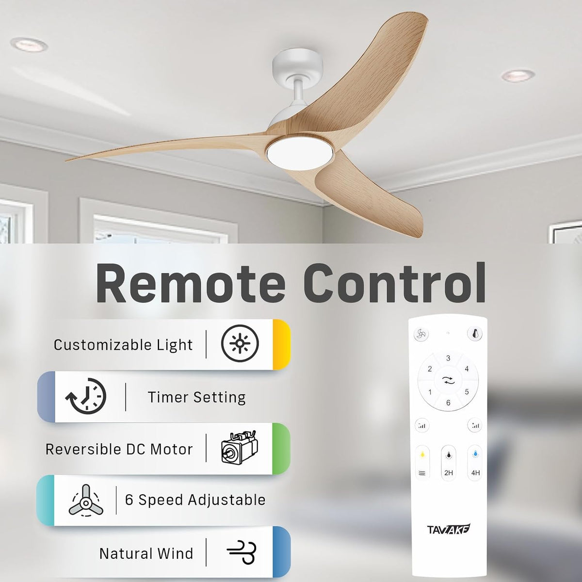 Ceiling Fans with Lights, 42 inch Low Profile Ceiling Fan with Light and Remote Control, Flush Mount, 3CCT, Dimmable, Quiet Reversible Motor, Modern Ceiling Fan for Bedroom Indoor/Outdoor Use