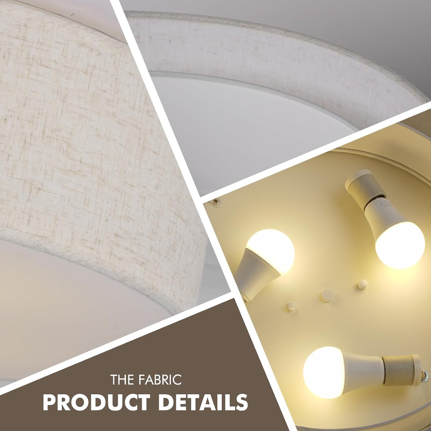 CALOKES 18-Inch Large Flush Mount Ceiling Light Fixture with Fabric Shade, Modern Drum Closed to Ceiling Lighting for Living Dining Room, Bedroom, Kitchen, Foyer - Farmhouse 3-Light Lamp & Chandelier
