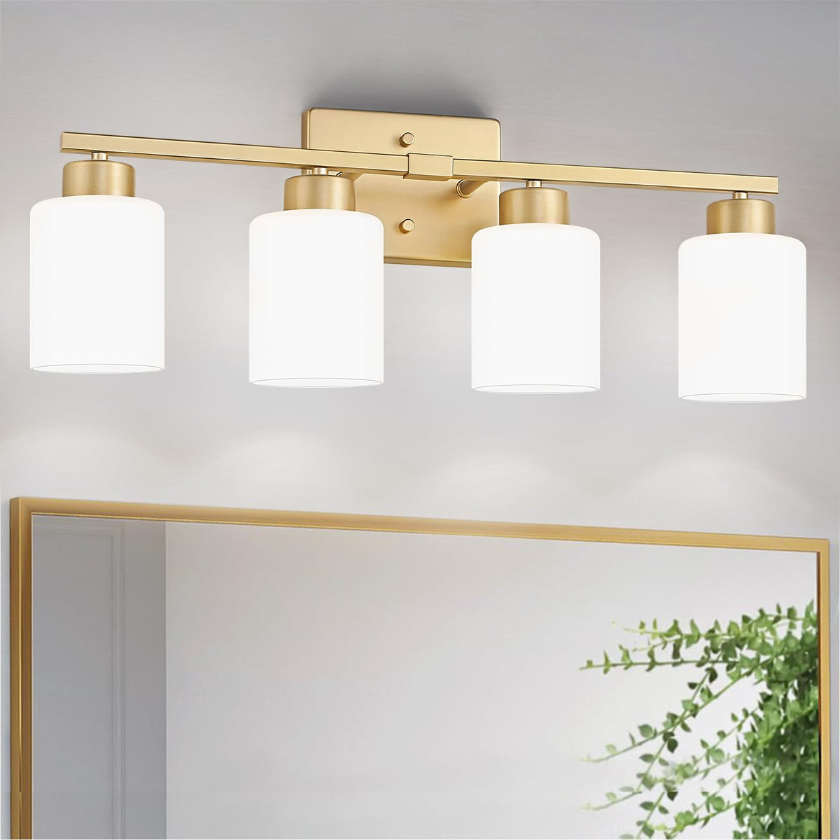 FonmYim Brushed Nickel Bathroom Light Fixtures Vanity Lights Over Mirror | Modern 3-Light lighting fixtures for bathroom with Milky White Frosted Glass Shades, E26 Socket (Bulbs Not Included)