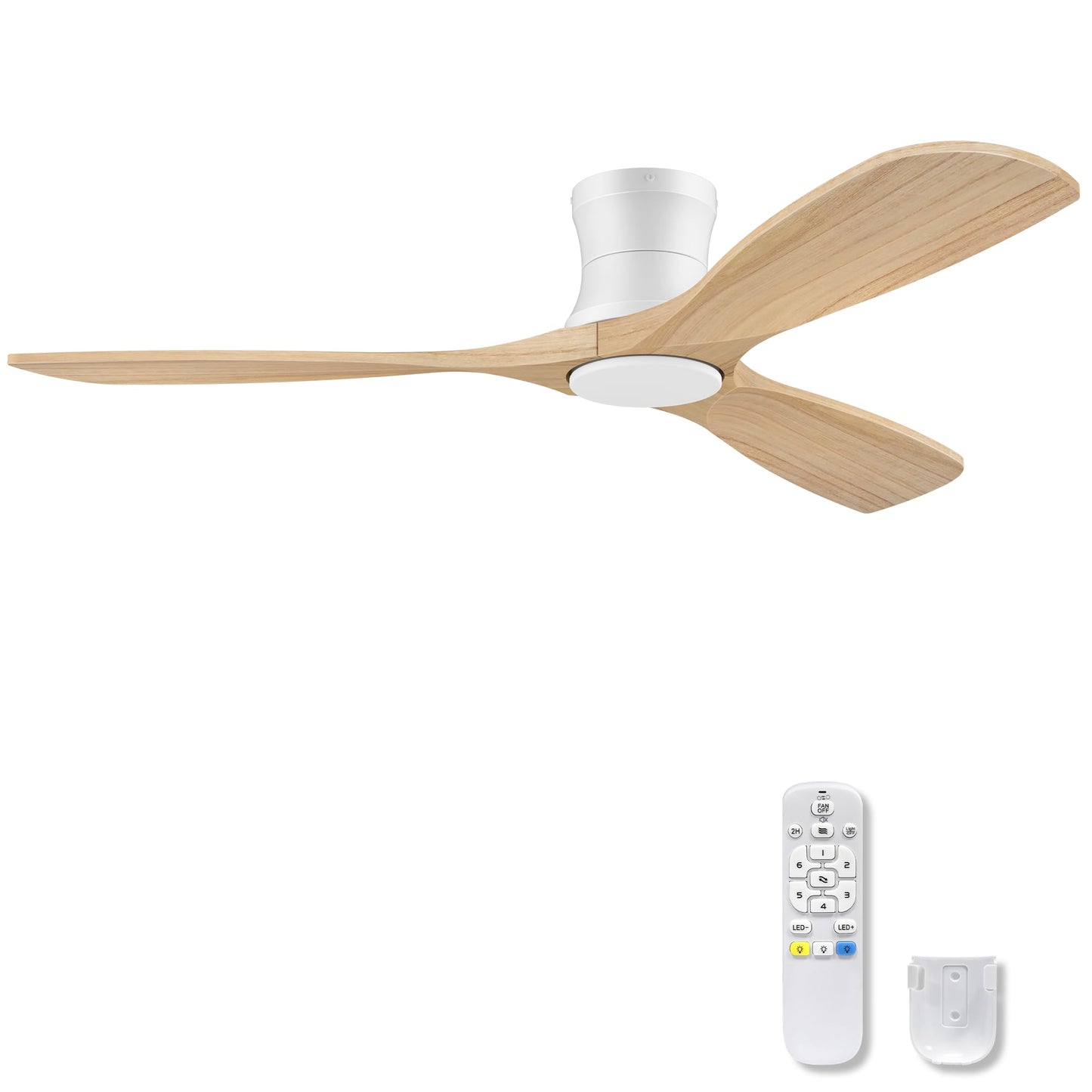 Livory 52” Wood Smart Flush Mount Ceiling Fans with Lights and Remote,Quiet DC Motor,Outdoor Indoor Ultra Low Profile Ceiling Fan works with Alexa WIFI APP,Modern White Ceiling Fan for Bedroom Patio
