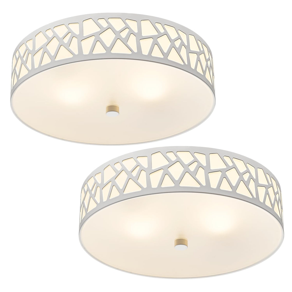 2-Light Flush Mount Ceiling Light, 12 Inch Modern Light Fixtures | Ceiling Mount with White Metal and Frosted Glass Shade for Bedroom,Hallway, Kitchen
