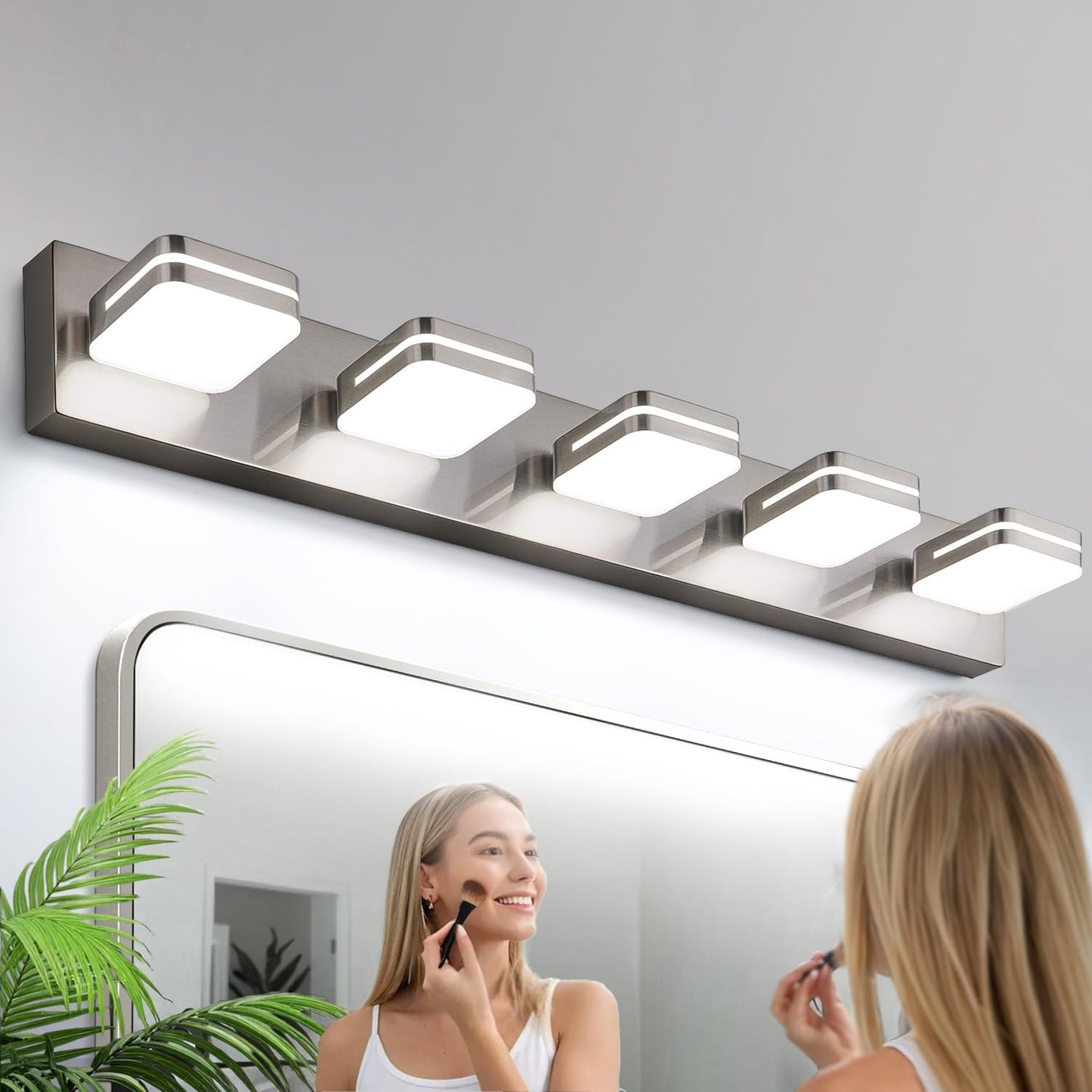 Torondo 360° Rotate LED Bathroom Vanity Light Fixtures, Acrylic Vanity Lights for Bathroom, Modern Wall Lighting Fixtures Over Mirror Living, Brushed Nickel, Natural White, 3-Light, 17-Inch