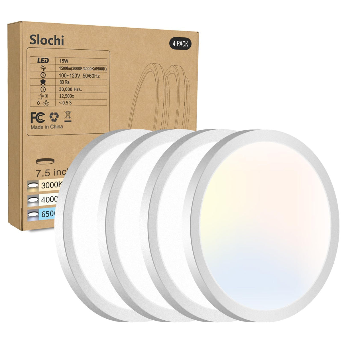 8PACK LED Flush Mount Ceiling Light Fixture, 3000K-4000K-6500K & 100W Equivalent Modern Kitchen Recessed Ceiling Lamp 15W 1500Lm 7.5 Inch Closet Round Surface for Bathroom Laundry Bedroom Hallway