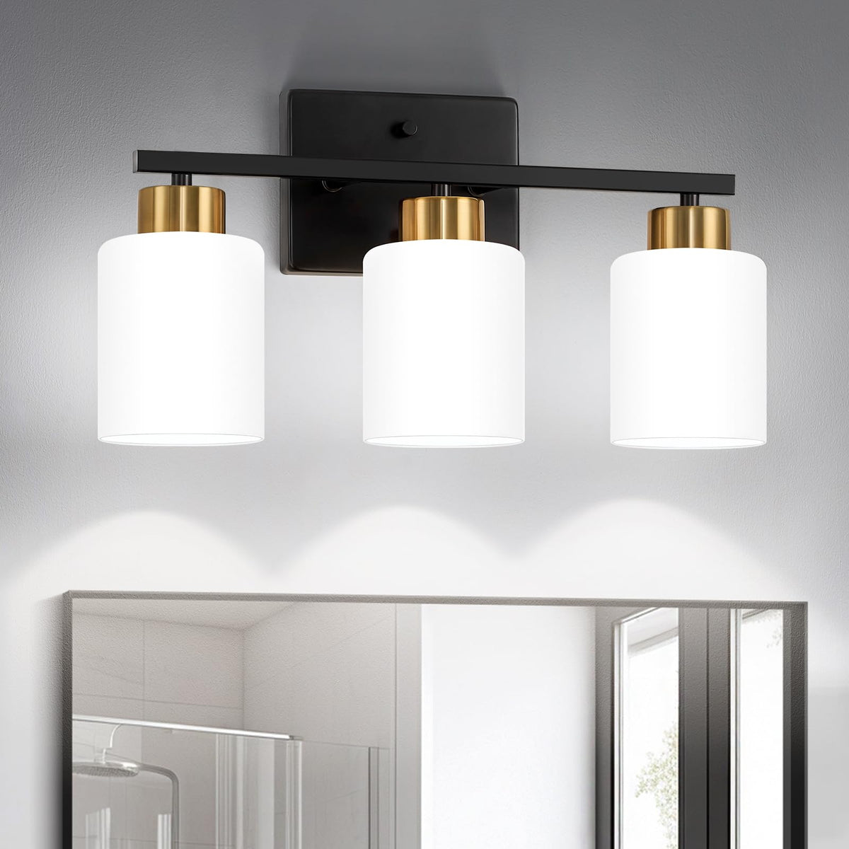 FonmYim Brushed Nickel Bathroom Light Fixtures Vanity Lights Over Mirror | Modern 3-Light lighting fixtures for bathroom with Milky White Frosted Glass Shades, E26 Socket (Bulbs Not Included)
