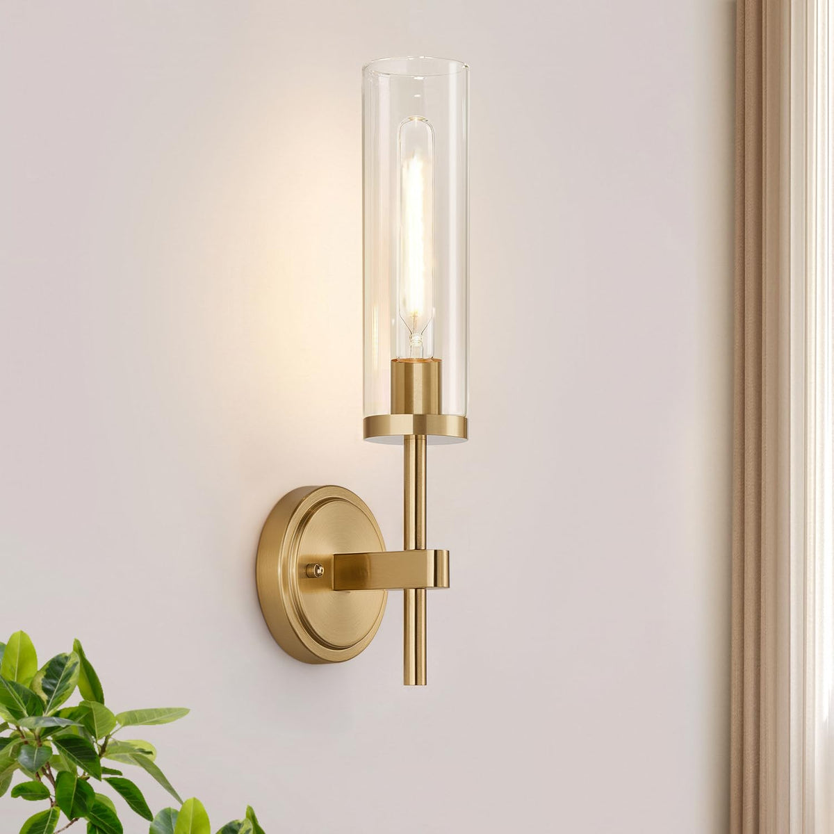 [Hardwired] Wall Sconces Set of Two, Brushed Gold Bathroom Sconces with Clear Glass, Modern Wall Light Fixtures for Bathroom Mirror Vanity, Living Room, Bedroom, Hallway, Stairway, Cabinet, Foyer