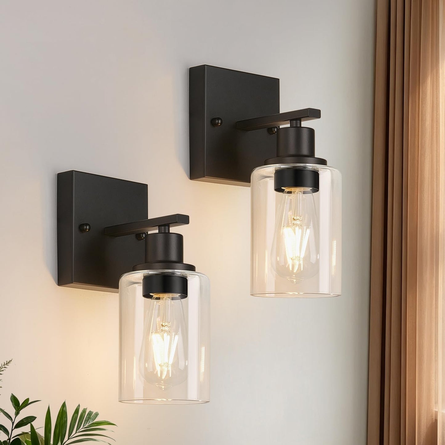 Indoi 4-Light Bathroom Light Fixtures, Matte Black Modern Vanity Lights with Clear Glass Shades, Bathroom Wall Lamp for Mirror Living Room Cabinet Bedroom Porch