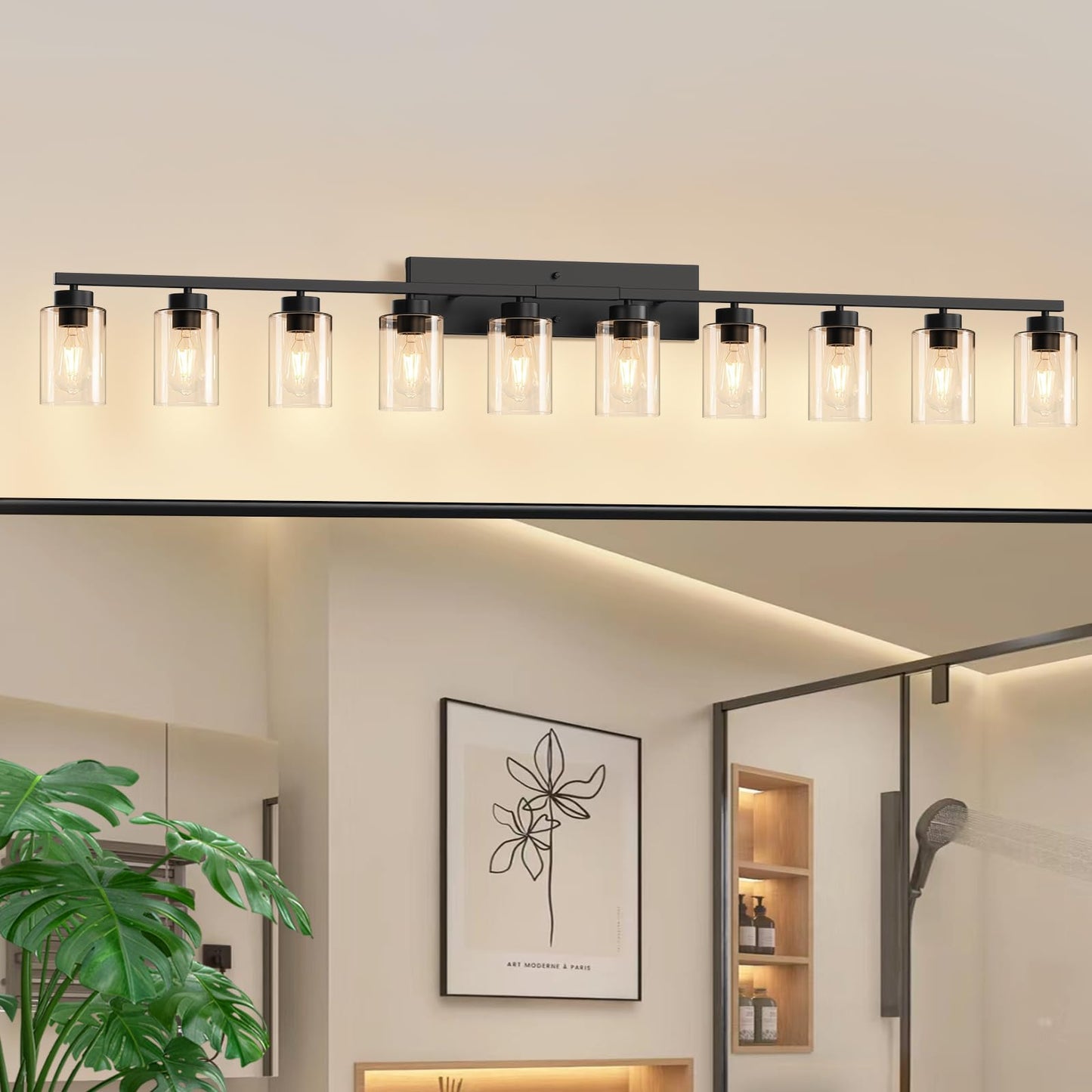 IZORRO Modern Bathroom Light Fixtures, 4 Light Black Vanity Lights, Bathroom Lighting Fixtures Over Mirror with Clear Glass for Living Room Cabinet Bedroom