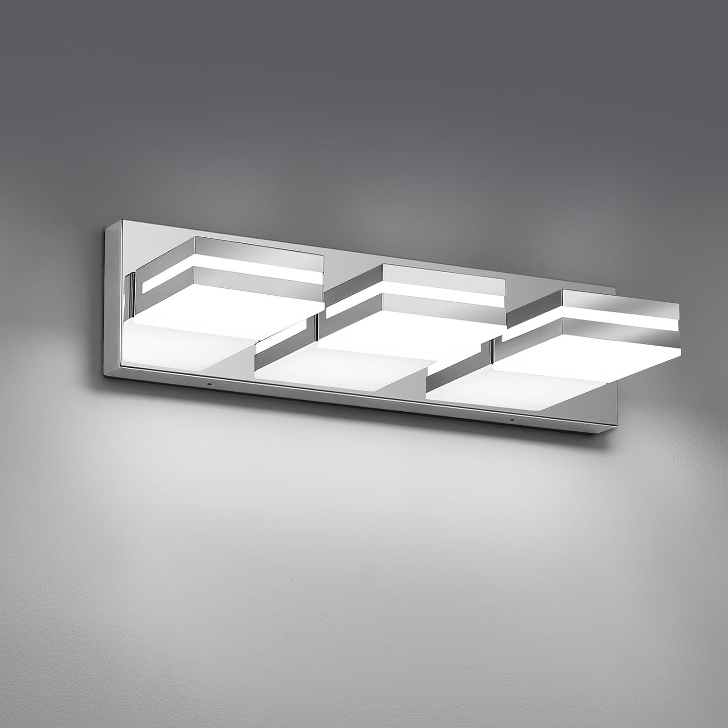 Modern LED Stainless Steel Chrome Acrylic Bathroom Lights Fixtures 3-Light | Wall Lighting,Vanity Lights for Bathroom Over Mirror 6000K 350°Rotate（No Assembly Required）