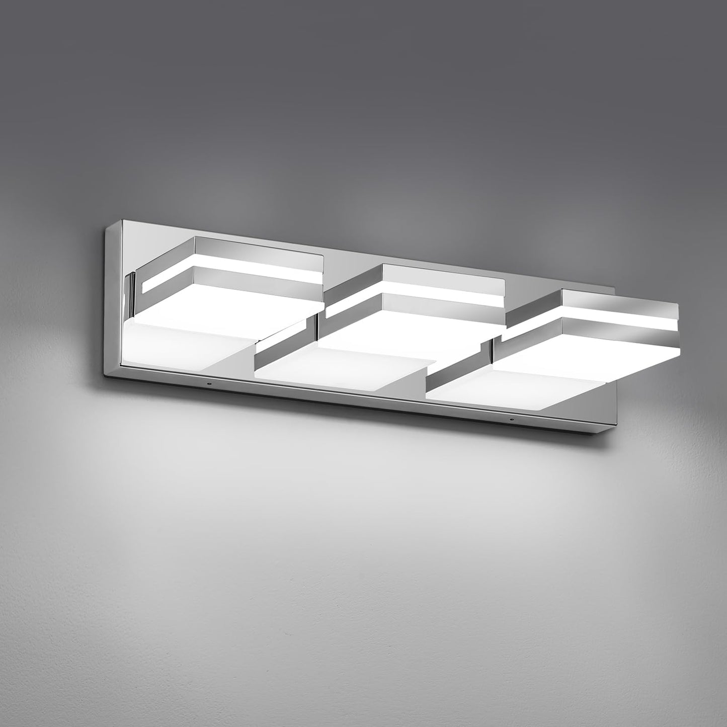 Modern LED Stainless Steel Chrome Acrylic Bathroom Lights Fixtures 3-Light | Wall Lighting,Vanity Lights for Bathroom Over Mirror 6000K 350°Rotate（No Assembly Required）