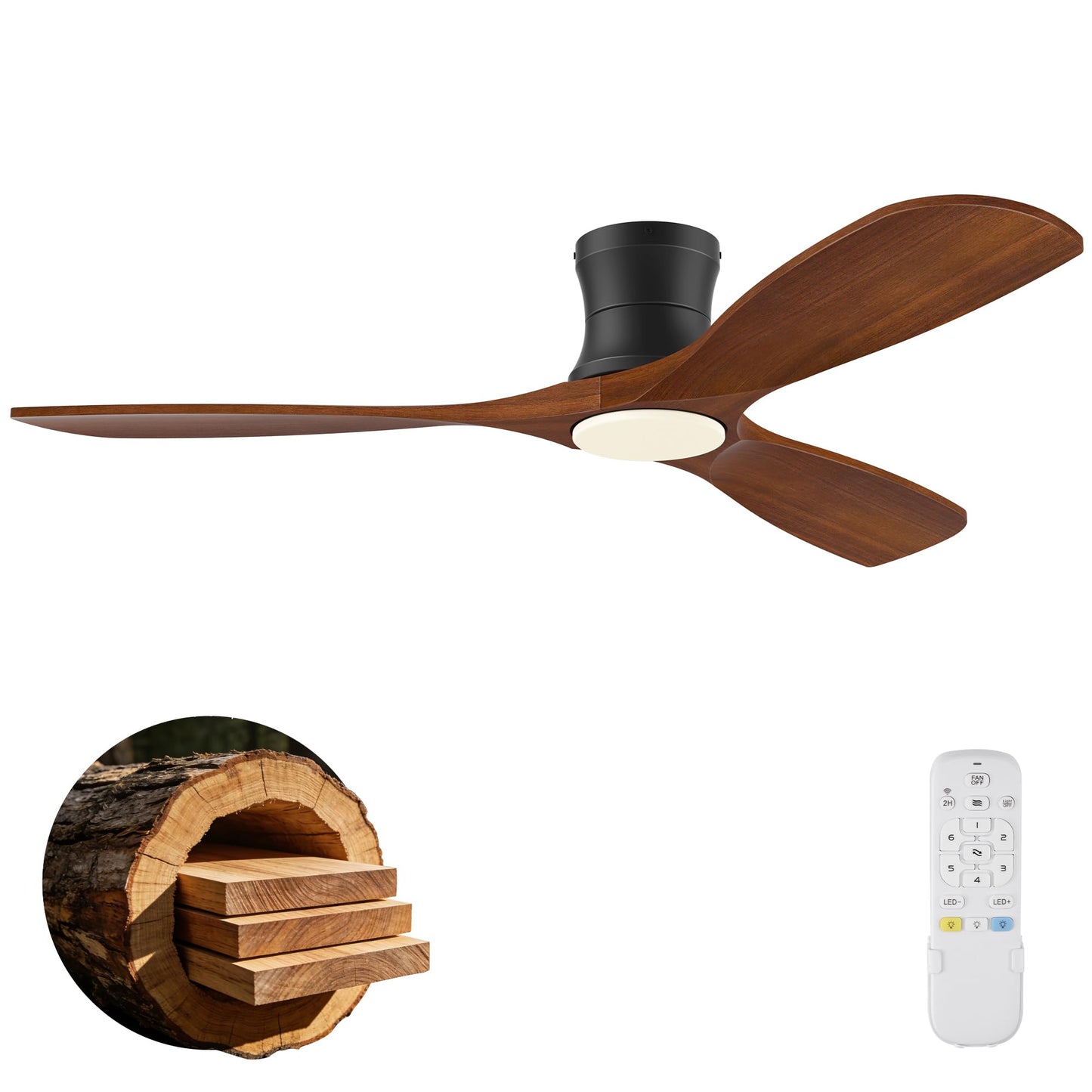 52" Wood Low Profile Ceiling Fans with Lights Remote,Flush Mount,Smart | Alexa/App Control,Easy Install,Quiet,Light Wood White,Hugger LED Ceiling Fan for Modern Outdoor Indoor Patio Bedroom,High CFM