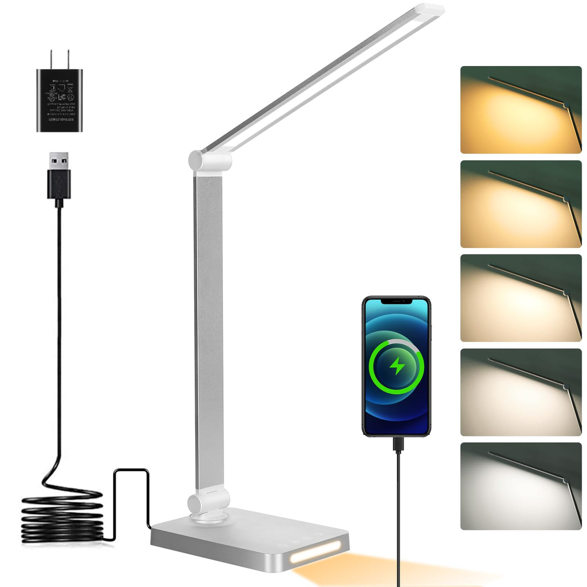 LED Desk Lamp with USB Ports,Touch Desk Lamps for Home Office with 5 Modes | 3 Brightness Desk Light with Small Night Light,Reading Lamp Table Lamp for Bedroom Bedside Study Black （with adapter）