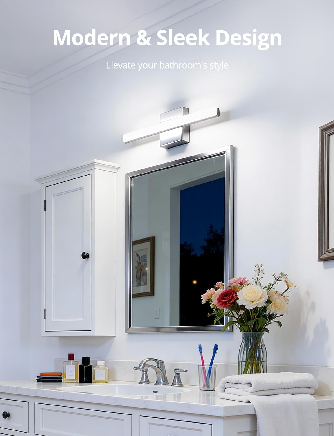 Bathroom Light Fixtures Over Mirror, Modern Bath Wall Lamp Chrome | Small 16 Inch, Gentle Lighting, Linear Lamp Bar for Vanity Restroom, Lámparas para Baño, IP44 Rustproof, 6000K Cool White