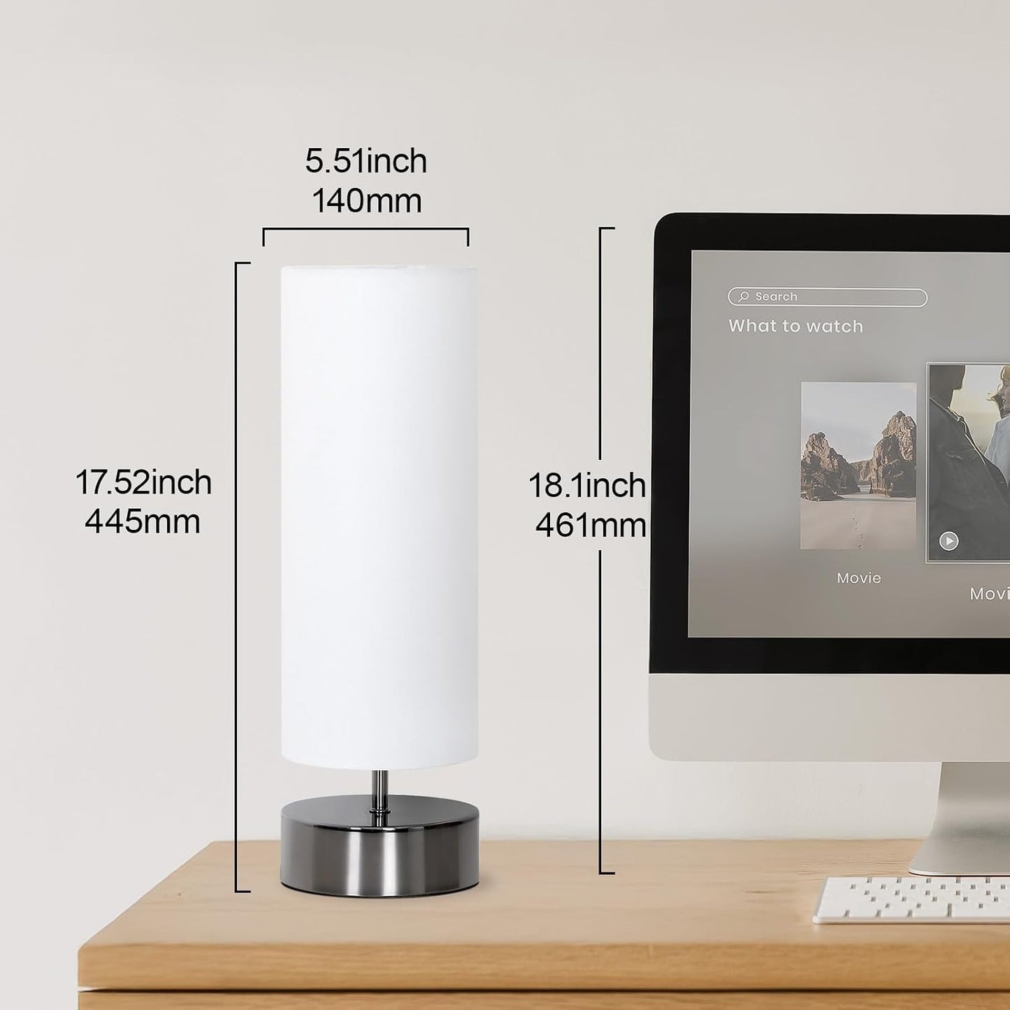 Touch Table Lamp, 3-Way Dimmable Bedside Lamp with Cylinder Fabric Shade | Modern Minimalist Accent Nightstand Desk Lamp, Night Light for Bedroom Living Room Kitchen, LED Bulb Included
