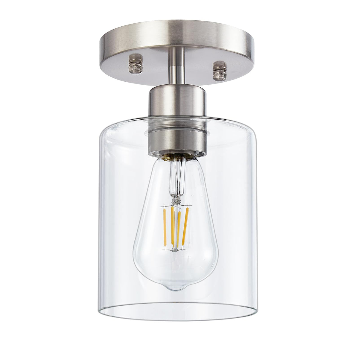 Semi Flush Mount Ceiling Light Kitchen Lighting Fixtures Ceiling Brushed Nickel Kitchen Cieling Light Fixtures with Clear Glass Shade for Dining Room Bedroom Living Room Hallway E26 Scoket