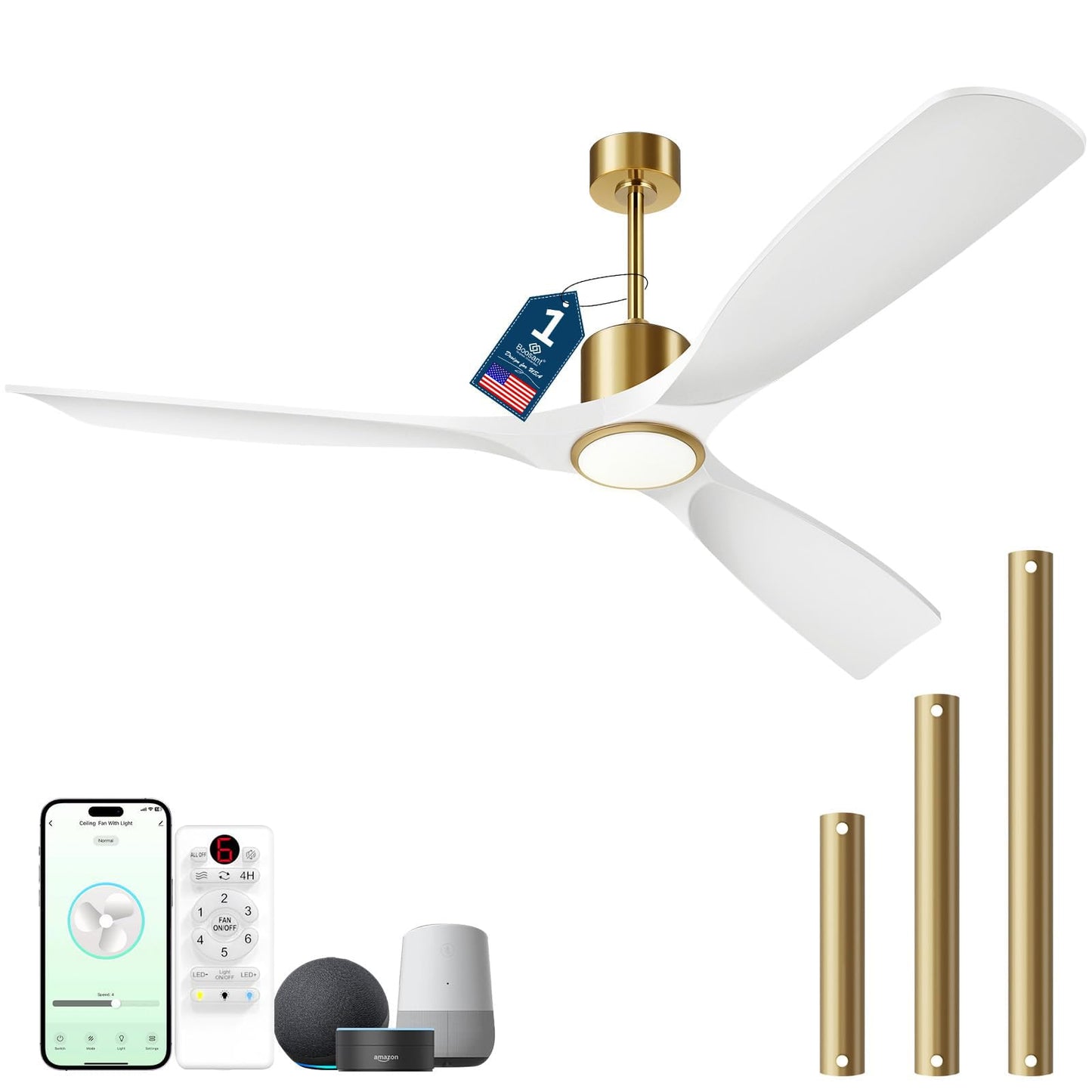 Ceiling Fans with Lights, Ceiling Fans with Lights and Remote Control, 52 inch Ceiling Fan with Light, Outdoor Ceiling Fans for Patios 3 Blade Bedroom Living Room-Matte Black and Gold