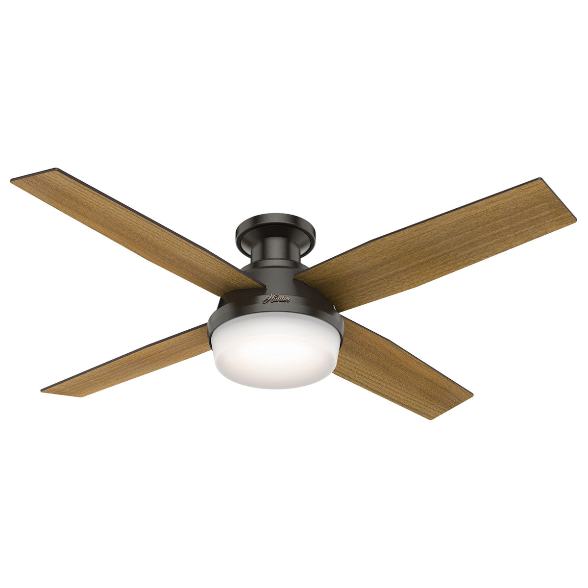 Hunter 44 inch Indoor Ceiling Fan with LED Light and Remote Control - White Modern Ceiling Fan, Low Profile Mount, 4 Blades, For Bedroom, Living Room, or Kitchen, Quiet - Dempsey 59244, Fresh White | with LED Light and Remote Control, Low Profile Mount, 4