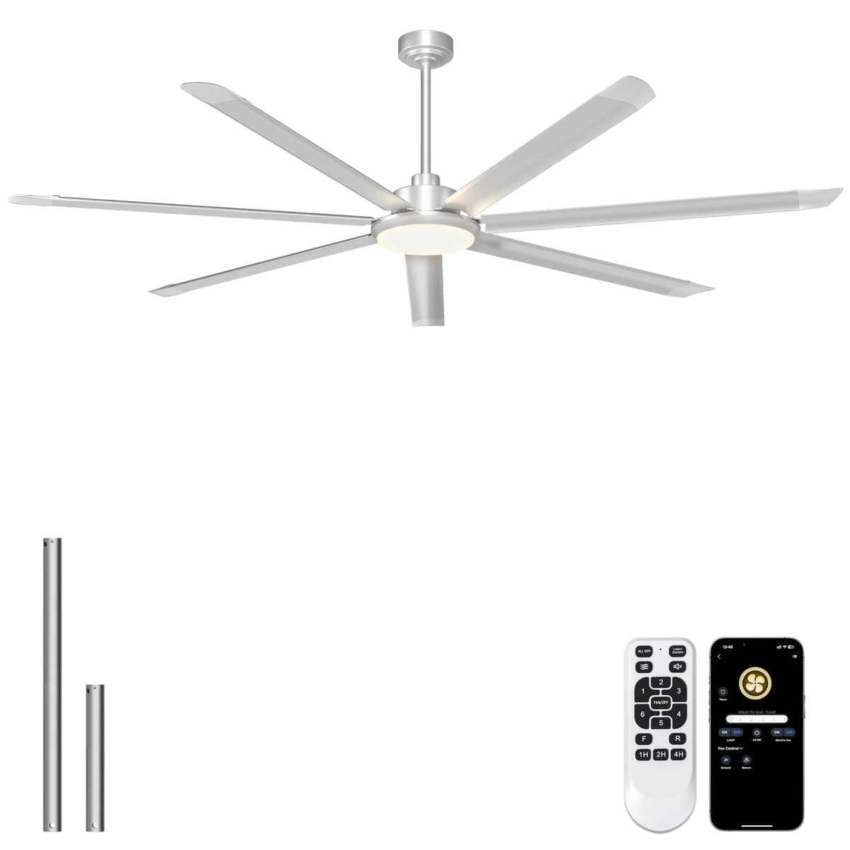 Ohniyou 60'' Industrial Ceiling Fan with Light for Patio, Porch, Black | 6800 CFM Airflow, 35dB DC Motor, 5 Aluminum Blades, 3CCT Dimming, Remote/APP Control, Covered Outdoor Metal Fan
