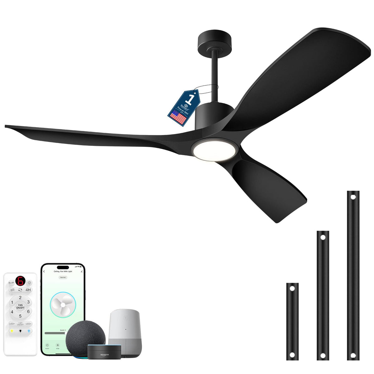 Ceiling Fans with Lights, Ceiling Fans with Lights and Remote Control, 52 inch Ceiling Fan with Light, Outdoor Ceiling Fans for Patios 3 Blade Bedroom Living Room-Matte Black and Gold