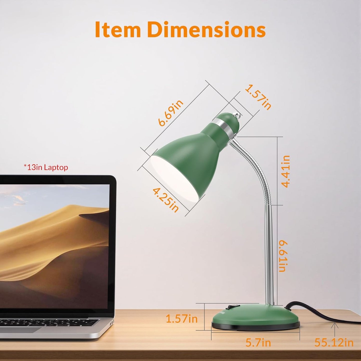 LEPOWER Metal Desk Lamp, Adjustable GooseNeck Reading Light for Bedroom | Compact & Sturdy, Space-Saving for Bedside & Dorm, E26 Table Lamp, Eye-Caring, Ldeal for Study, Office, Back to School
