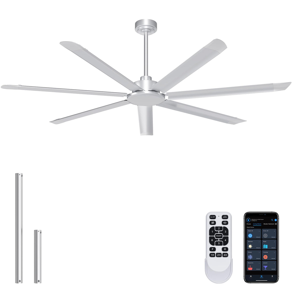 Ohniyou 60'' Industrial Ceiling Fan with Light for Patio, Porch, Black | 6800 CFM Airflow, 35dB DC Motor, 5 Aluminum Blades, 3CCT Dimming, Remote/APP Control, Covered Outdoor Metal Fan