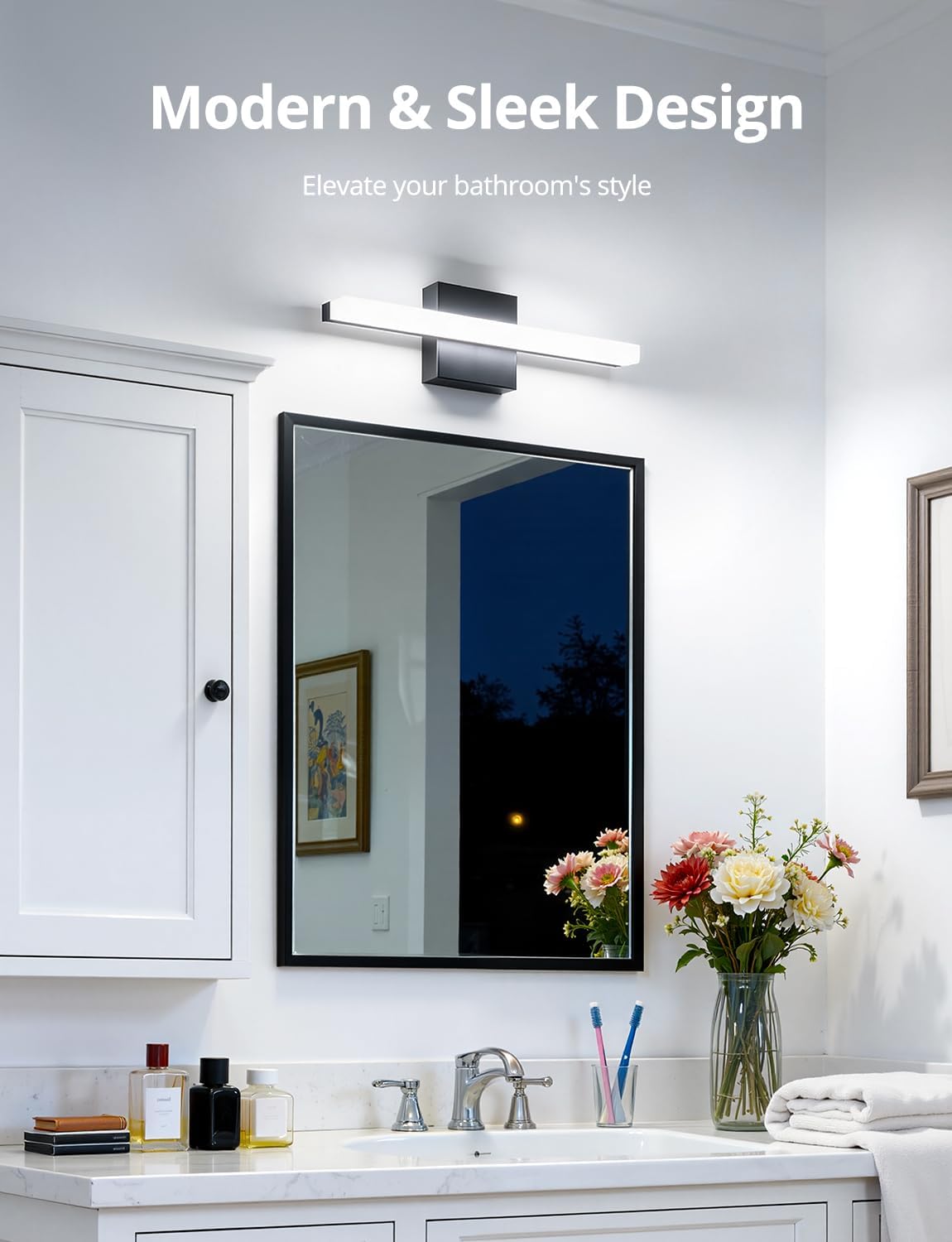 Black Bathroom Light Fixtures Over Mirror Lighting Gentle, 9W 16 Inch Modern LED Small Vanity Lamp Bar IP44 Slim Linear Bath Wall Sconces for Restroom Indoor Cool White 6000K