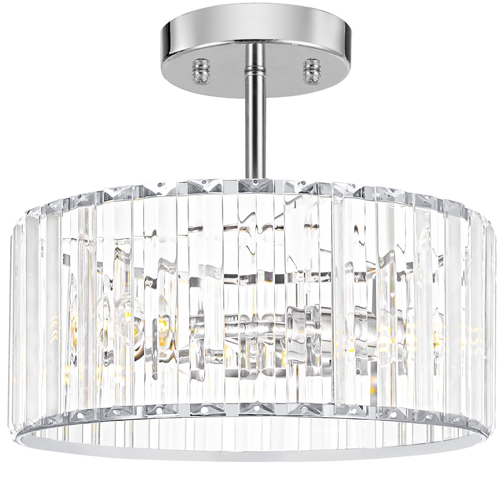 Crystal Ceiling Light Fixture, Modern Semi Flush Mount Ceiling Light, Gold Hallway Lighting Fixtures Chandelier for Kitchen, Close To Ceiling Light Fixtures for Entryway Bedroom, 1-Light, 11Inch