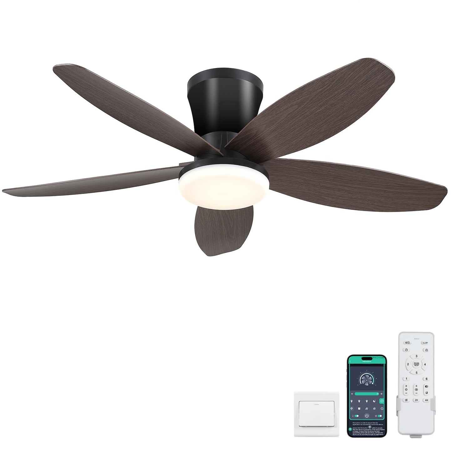 42" Ceiling Fans with Lights-Low Profile Ceiling Fan with Light and Remote Control,Flush Mount,DC Reversible,LED Dimmable Blakc Ceiling Fans for Bedroom,Indoor/Outdoor Patio Use