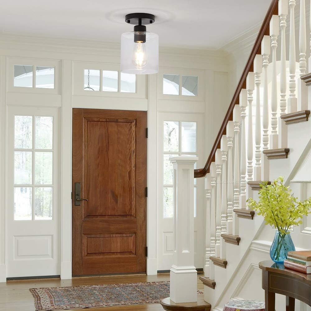 2 Pack Black Modern Semi Flush Mount Ceiling Light,Rustic Ceiling Light Fixture for Closet Hallway Entryway,Hallway Ceiing,Matte Black Finish (6 in)