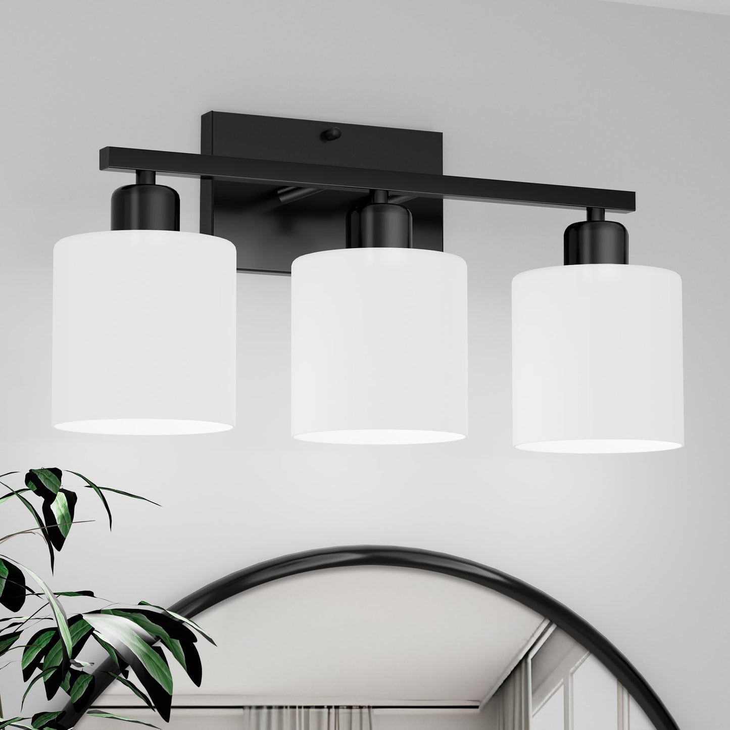 18 Inches Bathroom Light Fixtures Over Mirror Brushed Nickel | Anti-Rust 3-Light Vanity Lights Over Mirror, E26 Standard Socket, Milky White Glass Shades, Bulbs Not Included