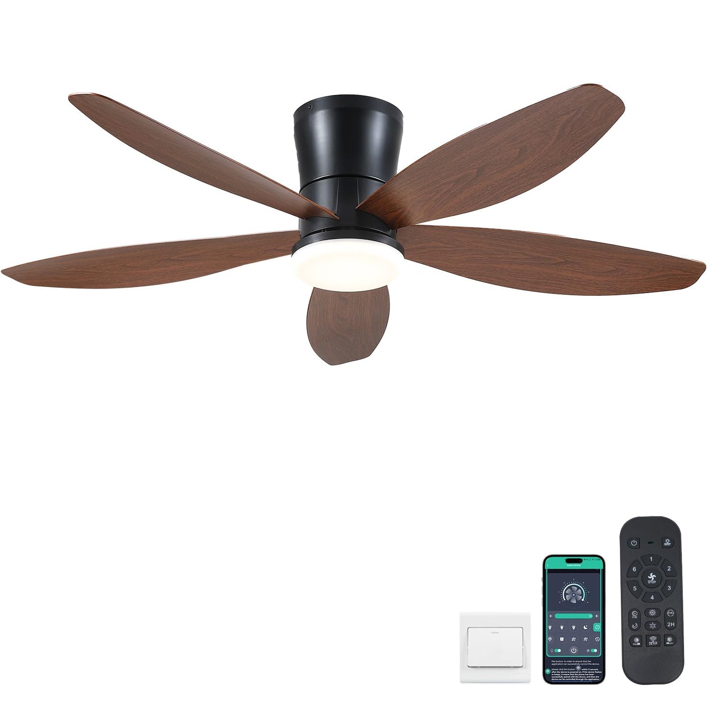 42" Ceiling Fans with Lights-Low Profile Ceiling Fan with Light and Remote Control,Flush Mount,DC Reversible,LED Dimmable Blakc Ceiling Fans for Bedroom,Indoor/Outdoor Patio Use