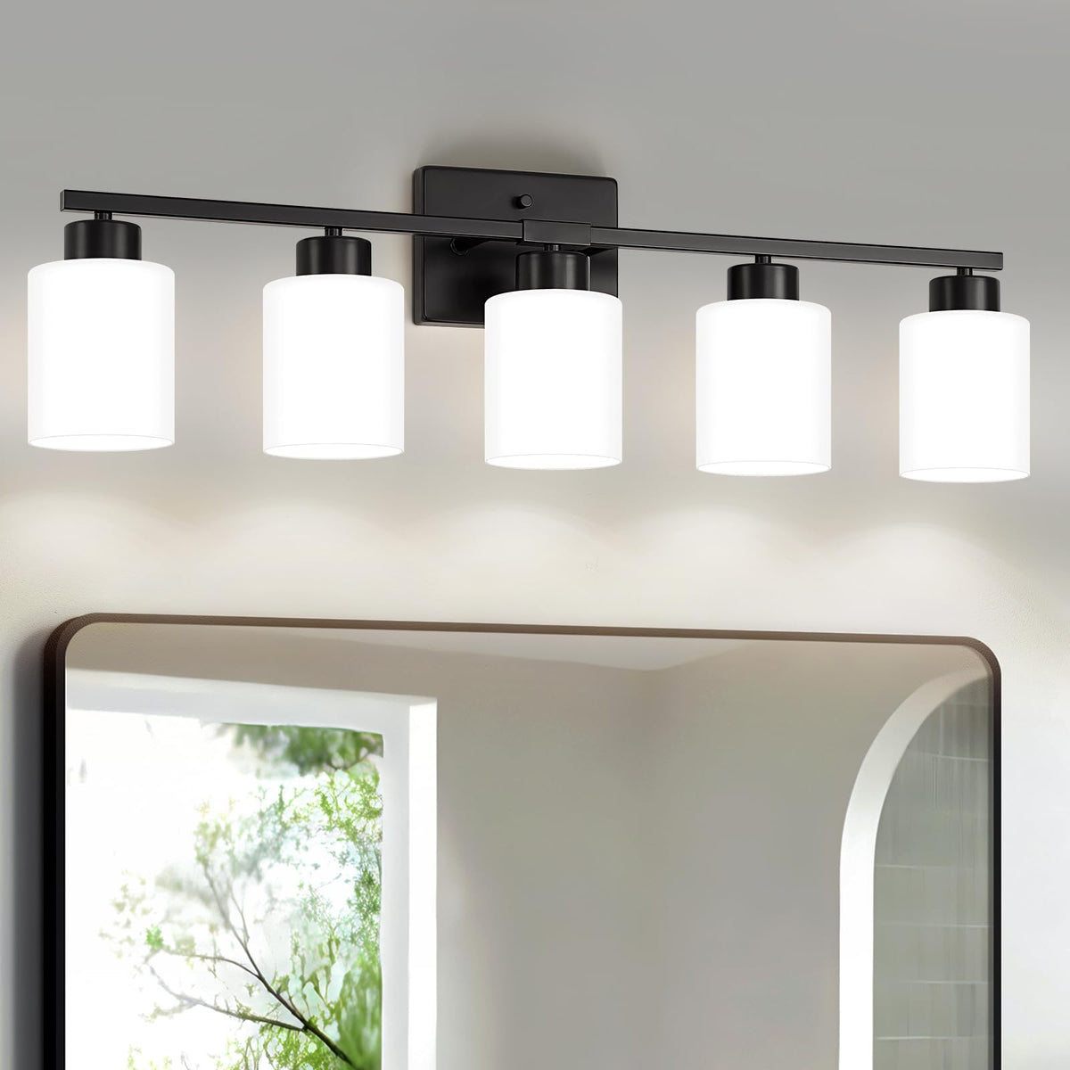 FonmYim Brushed Nickel Bathroom Light Fixtures Vanity Lights Over Mirror | Modern 3-Light lighting fixtures for bathroom with Milky White Frosted Glass Shades, E26 Socket (Bulbs Not Included)
