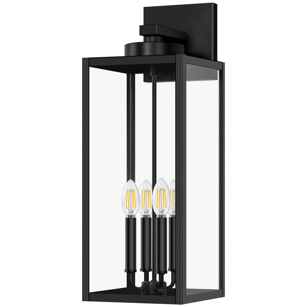 Outdoor Wall Light Fixtures, Modern Black Exterior Wall Lanterns | Waterproof Metal Construction, Rust-resistant, Quick & Easy Installation, Clear Glass Shades & Standard E26 Socket