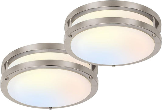 hykolity 13 inch Flush Mount LED Ceiling Light Fixture,1300LM,5CCT | 2700K/3000K/3500K/4000K/5000K Adjustable Ceiling Lights, Brushed Nickel Dimmable Lighting for Kitchen,ETL Listed,2 Pack