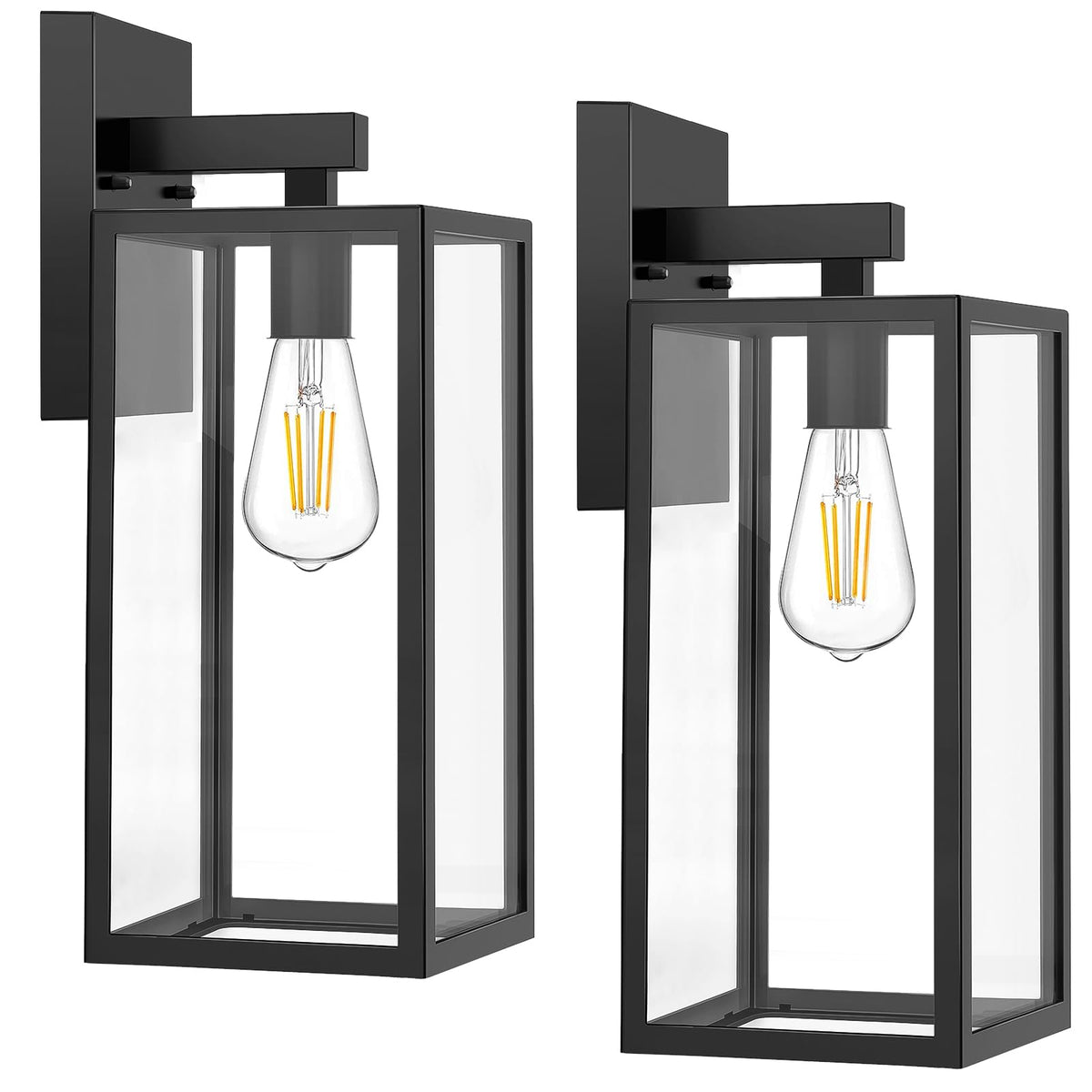 MAXvolador Outdoor Wall Light Fixtures, Exterior Waterproof Wall Lanterns | Black Porch Wall Lights, Anti-Rust, E26 Socket, Clear Glass Outside Wall Mount Sconces, Front Door Lighting for Patio, 2 Pack