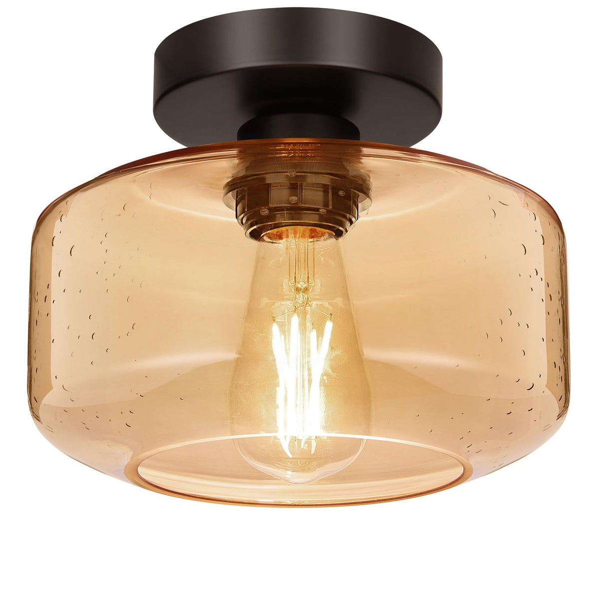 Industrial Semi Flush Mount Ceiling Light, 800 Lumen LED Bulb Included, Seeded Glass Shade Farmhouse Light Fixture for Hallway Corridor Kitchen Bathroom Bedroom Passway