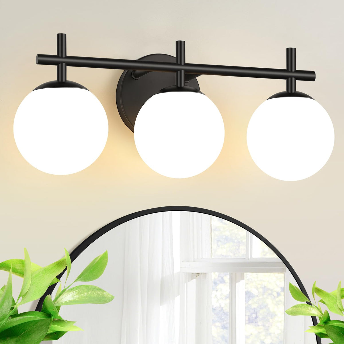 3-Light Bathroom Light Fixtures, Brushed Gold Vanity Lights for Bathroom with Milky White Glass Globe Shade, 19.3 inch Bathroom Lighting Fixtures Over Mirror, Wall Sconce for Bedroom(Bulb Not Included