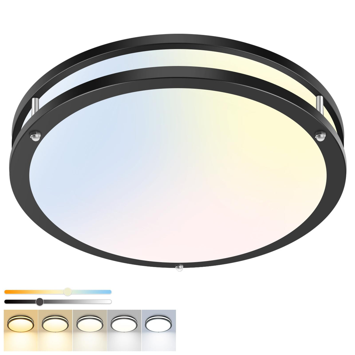 hepside 13inch Flush Mount Ceiling Light Fixture 2 Pack, Dimmable & 5 Color Temperatures Ceiling Light Black, 24W 3000K 3500K 4000K 5000K 6500K Adjustable Ceiling Lamps for Bathroom Bedroom Hallway