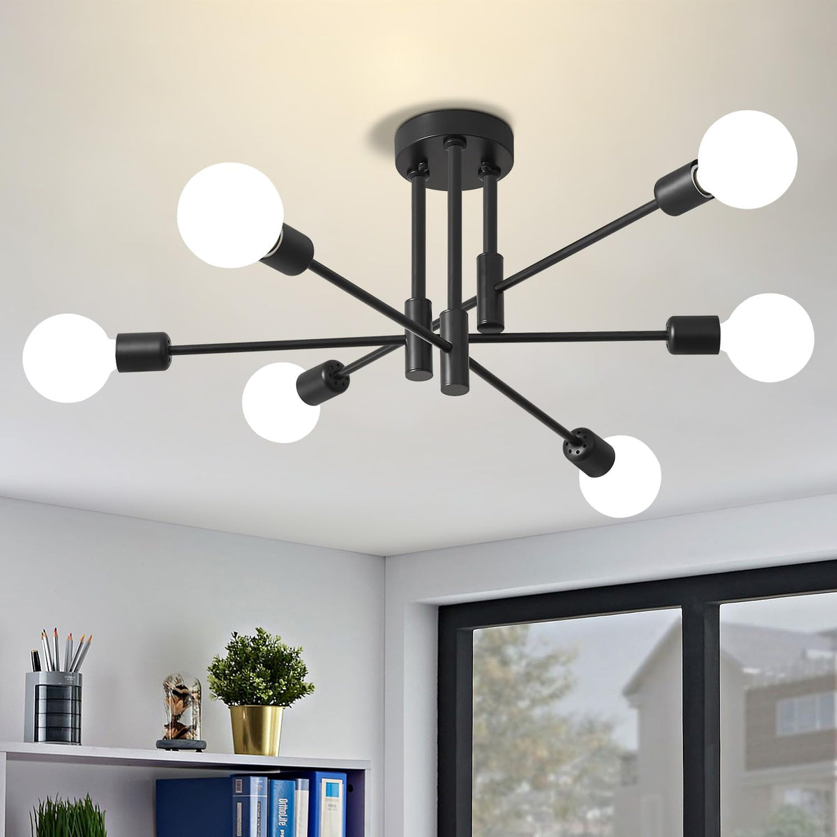 Modern Chandelier Ceiling Light Fixture, 6-Light Sputnik Dining Chandeliers | 31.18" Gold Chandelier Over Table, Mid Century Lights Fixture, Ideal for Dining Room Living Room Kitchen Island(No Lampshade)