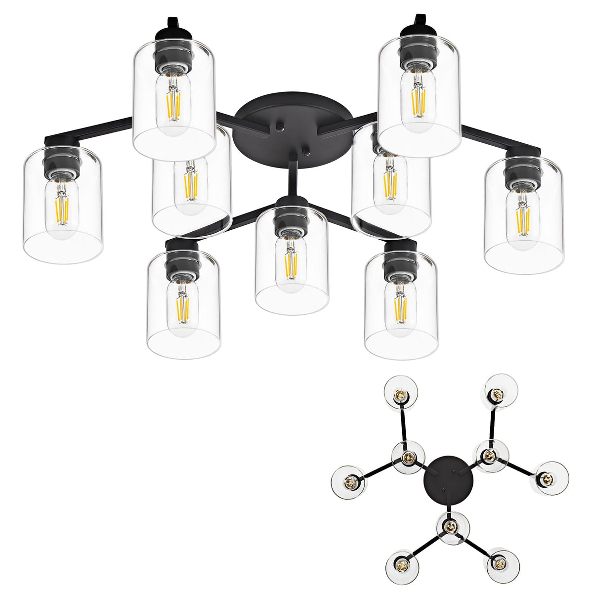 Semi Flush Mount Ceiling Light Kitchen Lighting Fixtures Ceiling Brushed Nickel Kitchen Cieling Light Fixtures with Clear Glass Shade for Dining Room Bedroom Living Room Hallway E26 Scoket